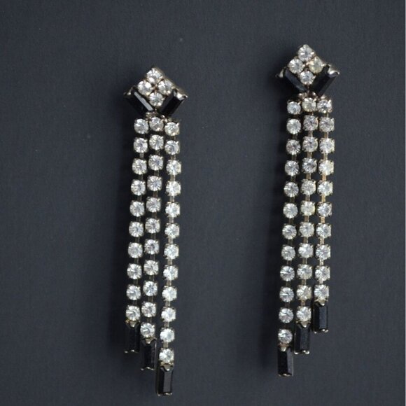 Vintage Art Deco Style Rhinestone Dangle Earrings - Picture 2 of 3